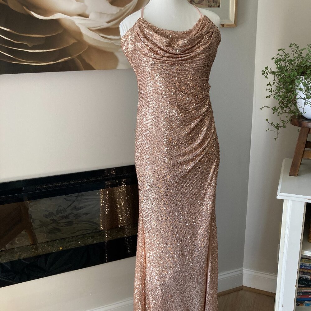 Vintage Y2K Sequin Maxi Dress 5 Morgan & Co. Blush Pink Full Length Babydoll